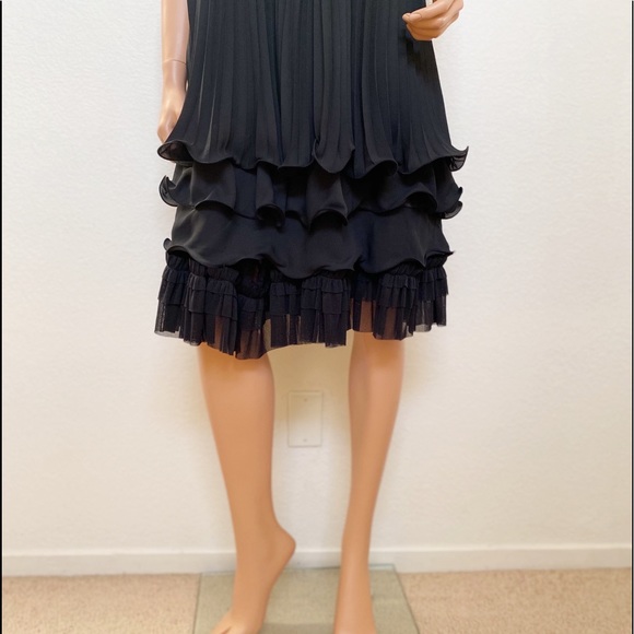 ALFANI COCKTAIL RUFFLE PLEATED FORMAL BLACK DRESS - Picture 6 of 8